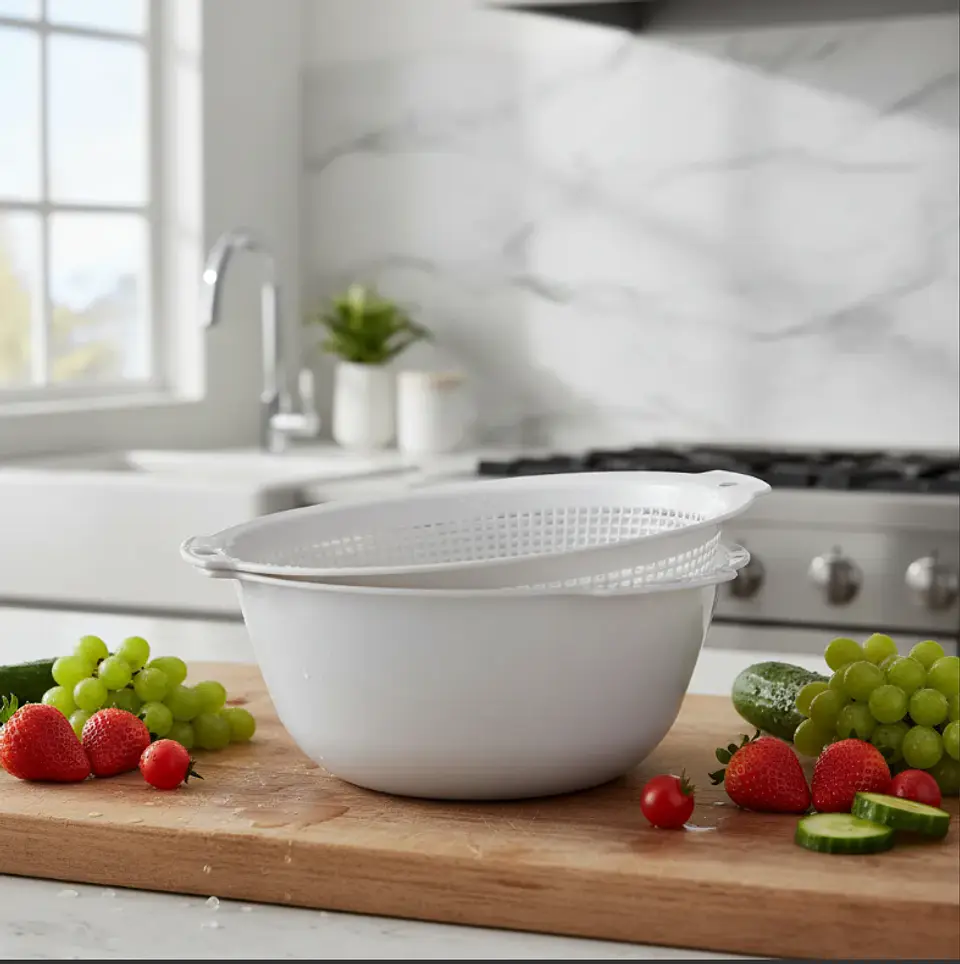 Bowl Con Colador Escurridor Plástico Para Lavar Frutas  3