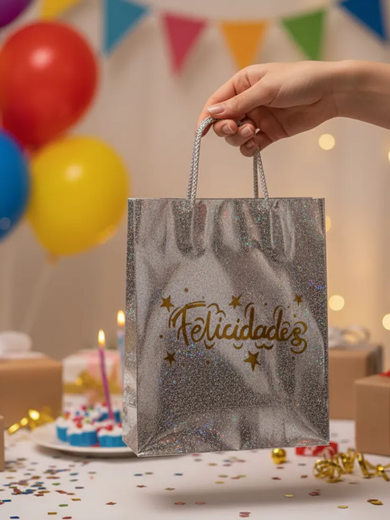 Bolsa de regalo metalizada Felicidades colores surtidos 5