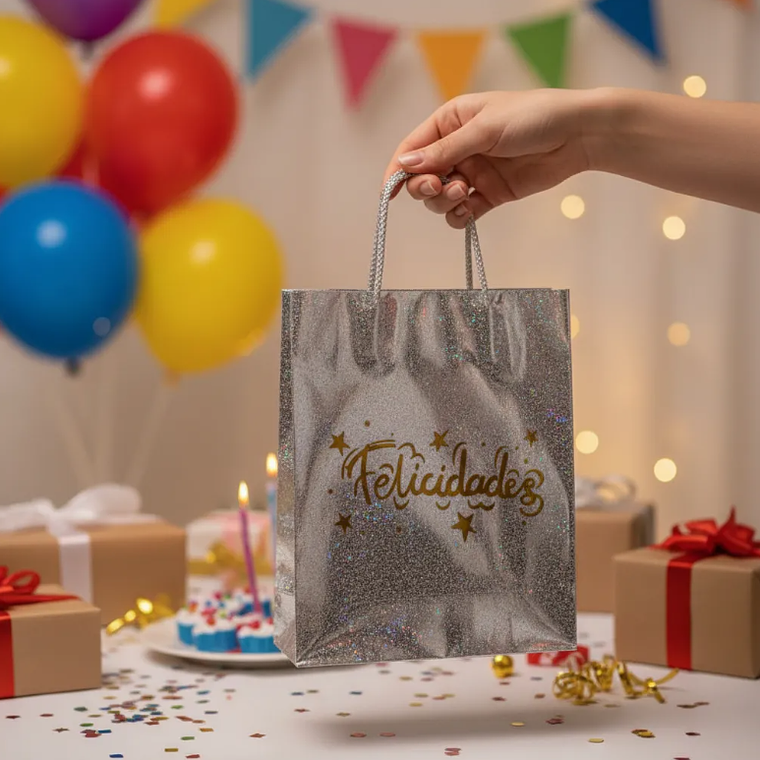 Bolsa de regalo metalizada Felicidades colores surtidos 5