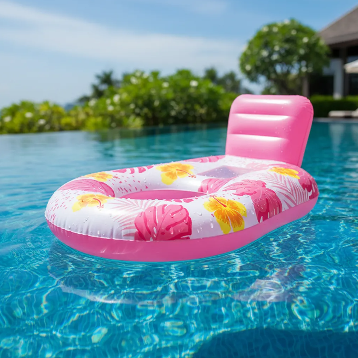 Sillón Flotador Inflable Floral con Respaldo para Piscina 1