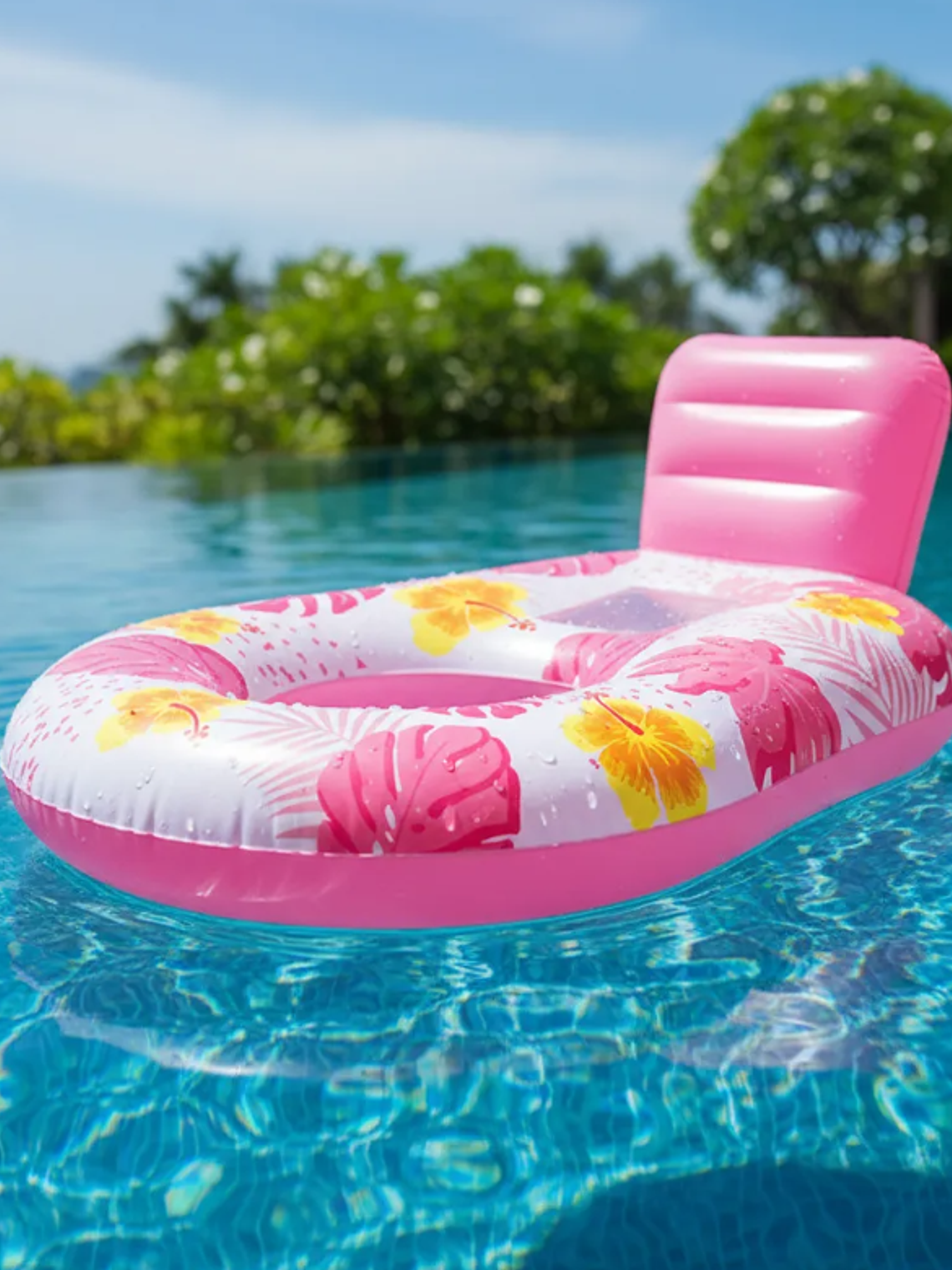 Sillón Flotador Inflable Floral con Respaldo para Piscina 1