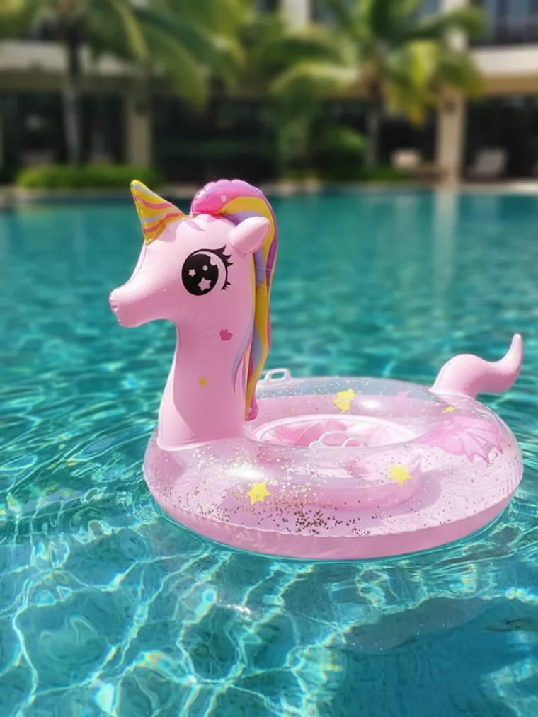 Flotador Unicornio Bebé con Asiento y Brillos 70cm 4