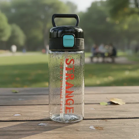 Botella De Agua Diseño Strange Con Bombilla Y Tapa De Seguridad