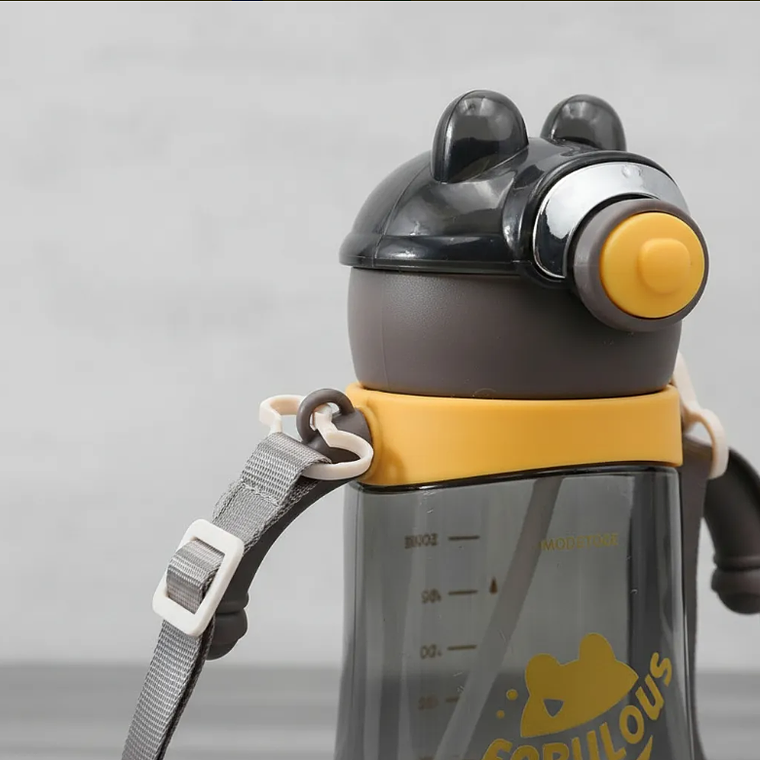 Botella De Agua Infantil Con Bombilla Y Correa Diseño Oso 5