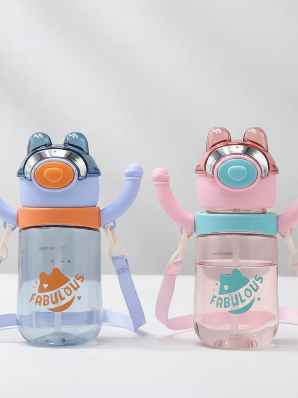 Botella De Agua Infantil Con Bombilla Y Correa Diseño Oso 1