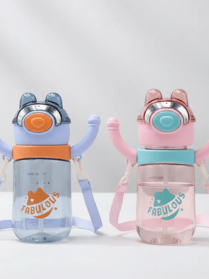 Botella De Agua Infantil Con Bombilla Y Correa Diseño Oso