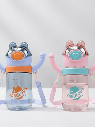 Botella De Agua Infantil Con Bombilla Y Correa Diseño Oso