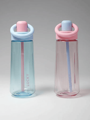 Botella de agua Lucky con bombilla y asa colores pastel