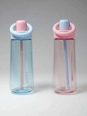 Botella de agua Lucky con bombilla y asa colores pastel