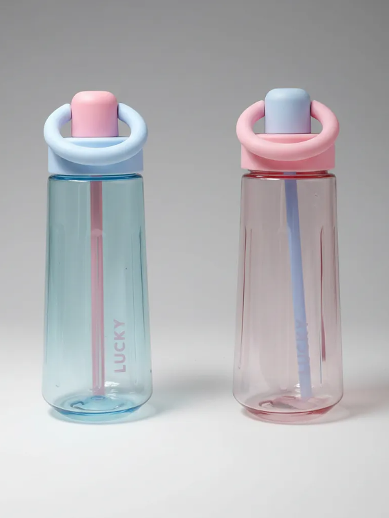 Botella de agua Lucky con bombilla y asa colores pastel 1