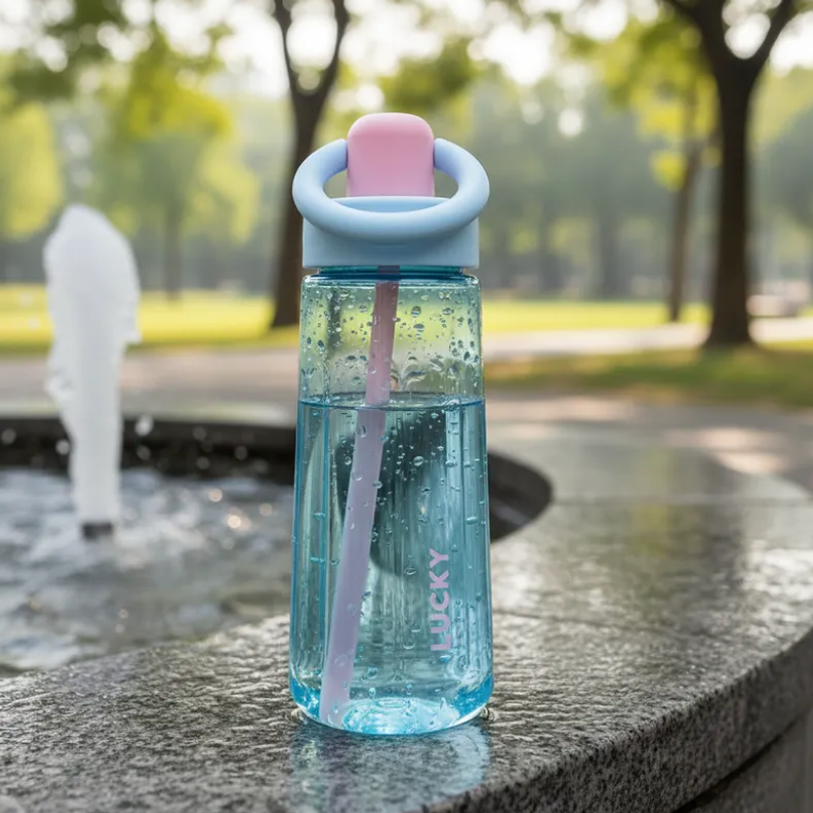 Botella de agua Lucky con bombilla y asa colores pastel 3