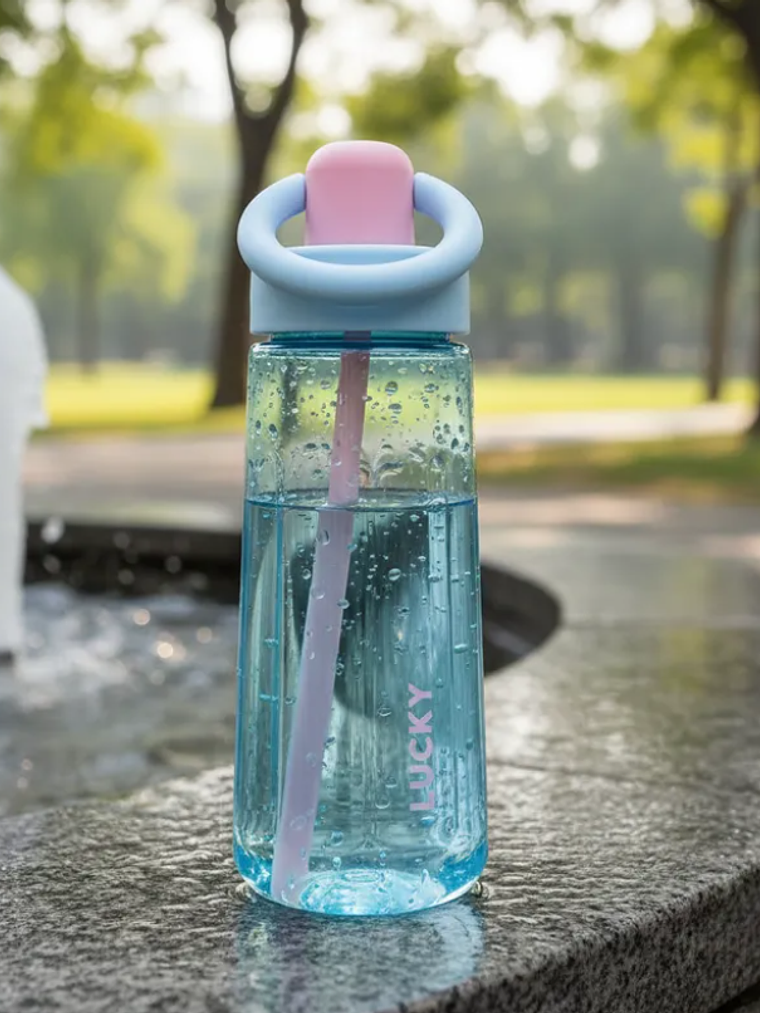 Botella de agua Lucky con bombilla y asa colores pastel 3