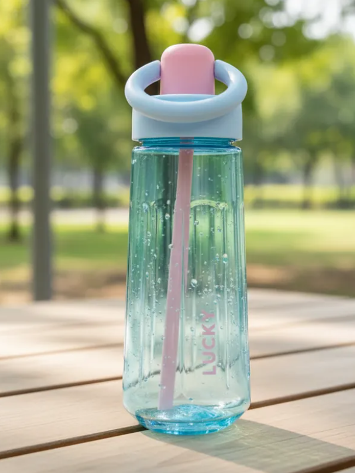 Botella de agua Lucky con bombilla y asa colores pastel 4