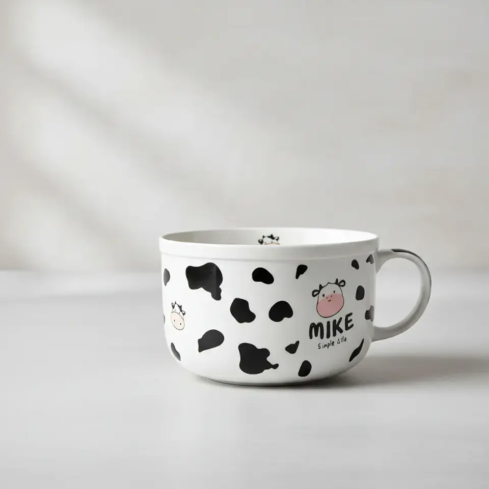Tazón grande cerámica diseño vaca para desayuno 13cm 4