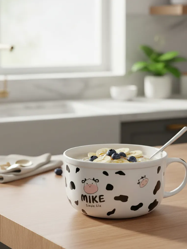 Tazón grande cerámica diseño vaca para desayuno 13cm 6