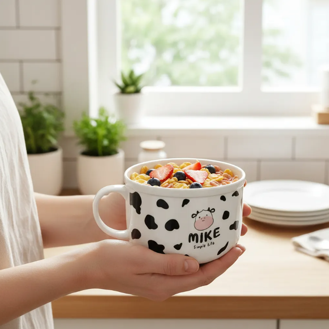 Tazón grande cerámica diseño vaca para desayuno 13cm 7