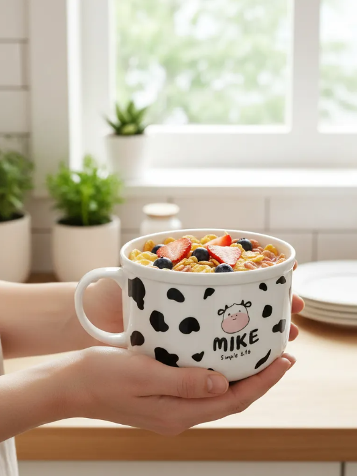 Tazón grande cerámica diseño vaca para desayuno 13cm 7