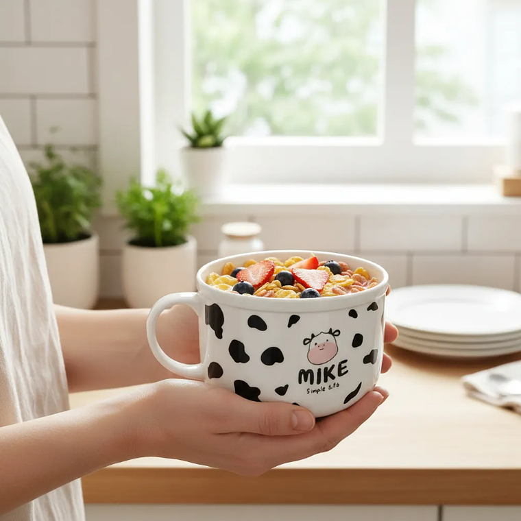 Tazón grande cerámica diseño vaca para desayuno 13cm 7