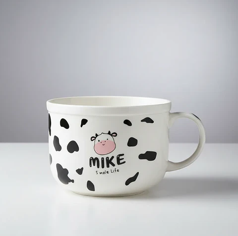Tazón grande cerámica diseño vaca para desayuno 13cm