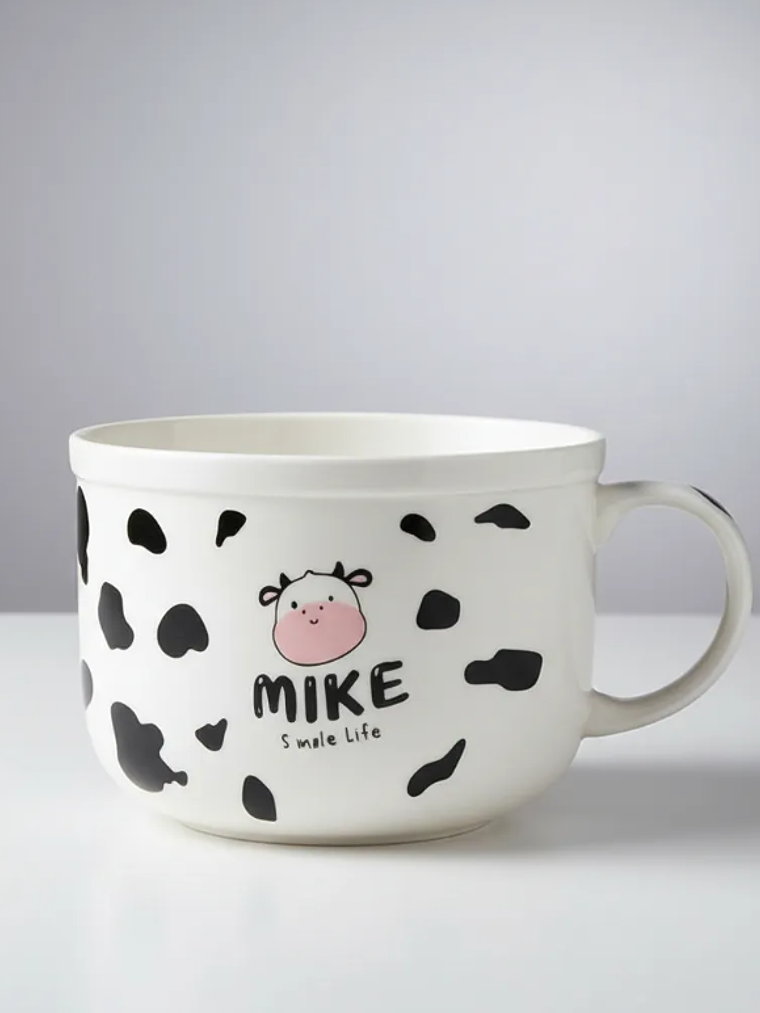 Tazón grande cerámica diseño vaca para desayuno 13cm 1