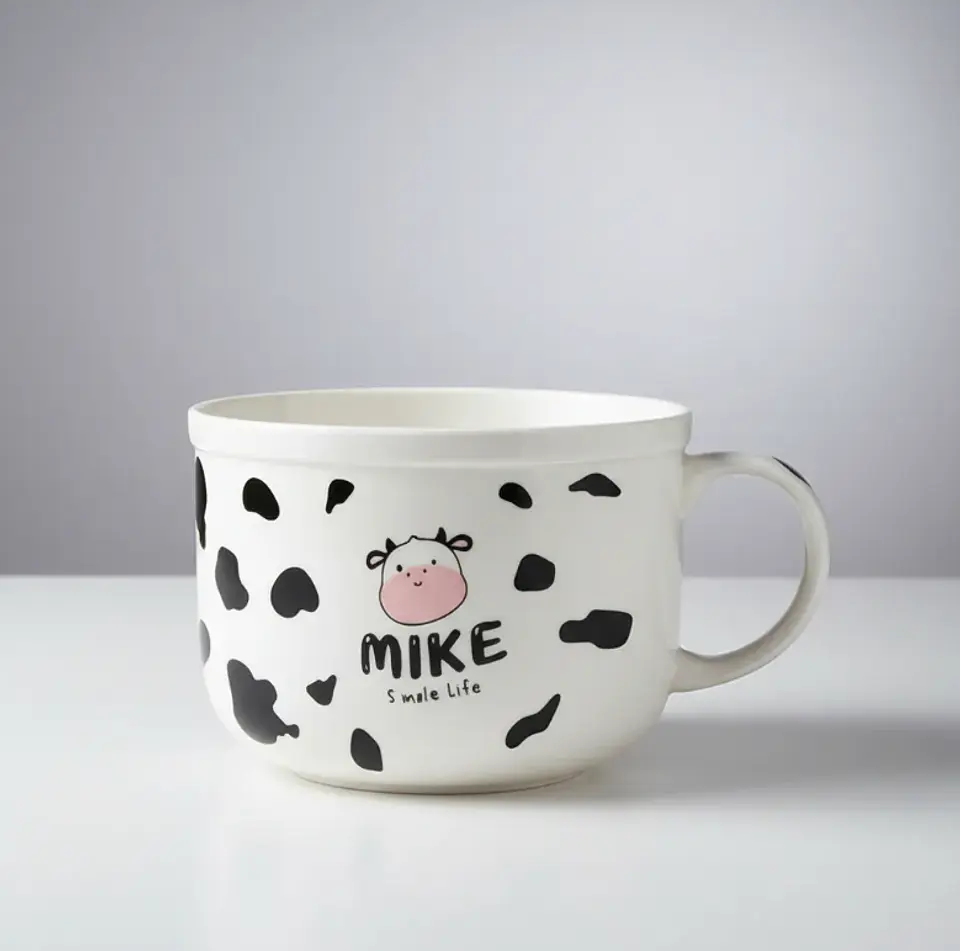 Tazón grande cerámica diseño vaca para desayuno 13cm 1