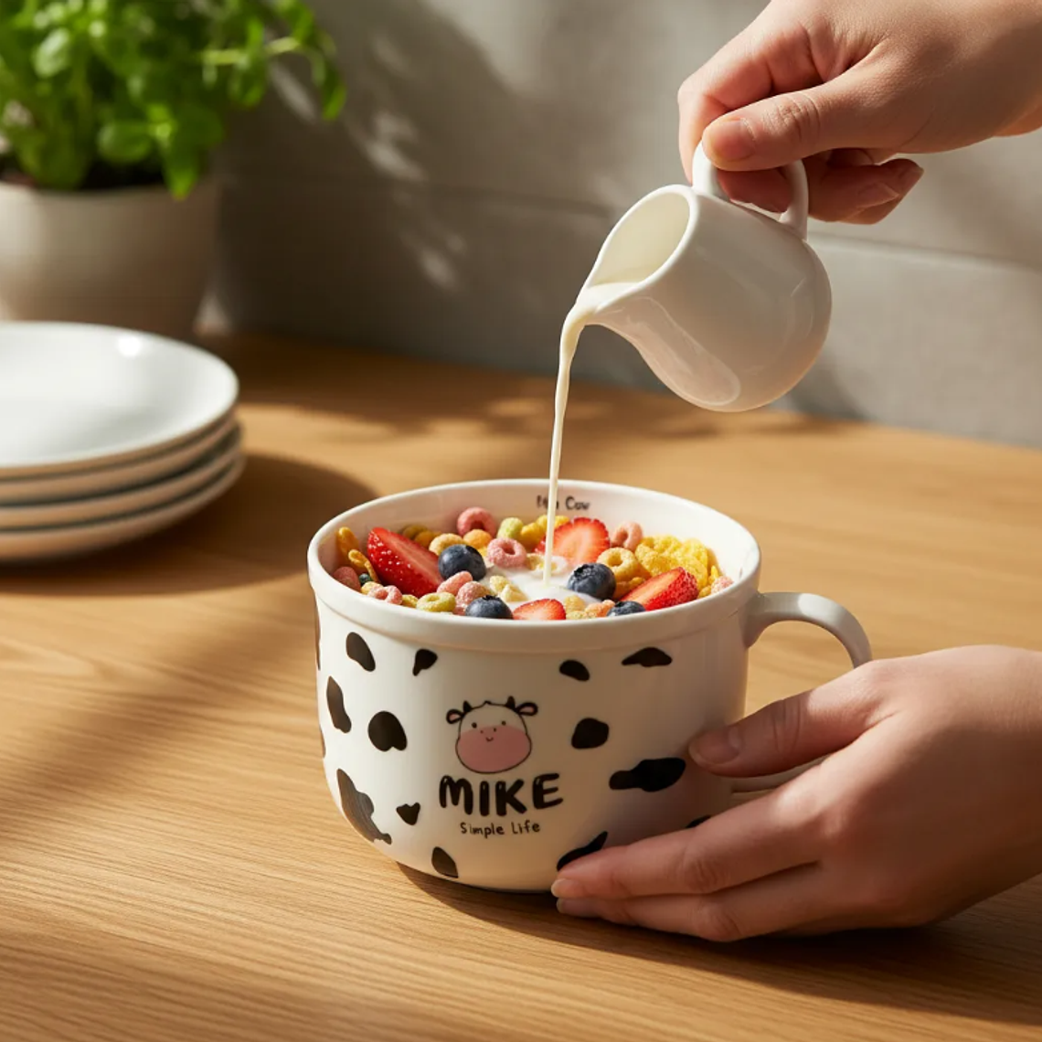 Tazón grande cerámica diseño vaca para desayuno 13cm 3