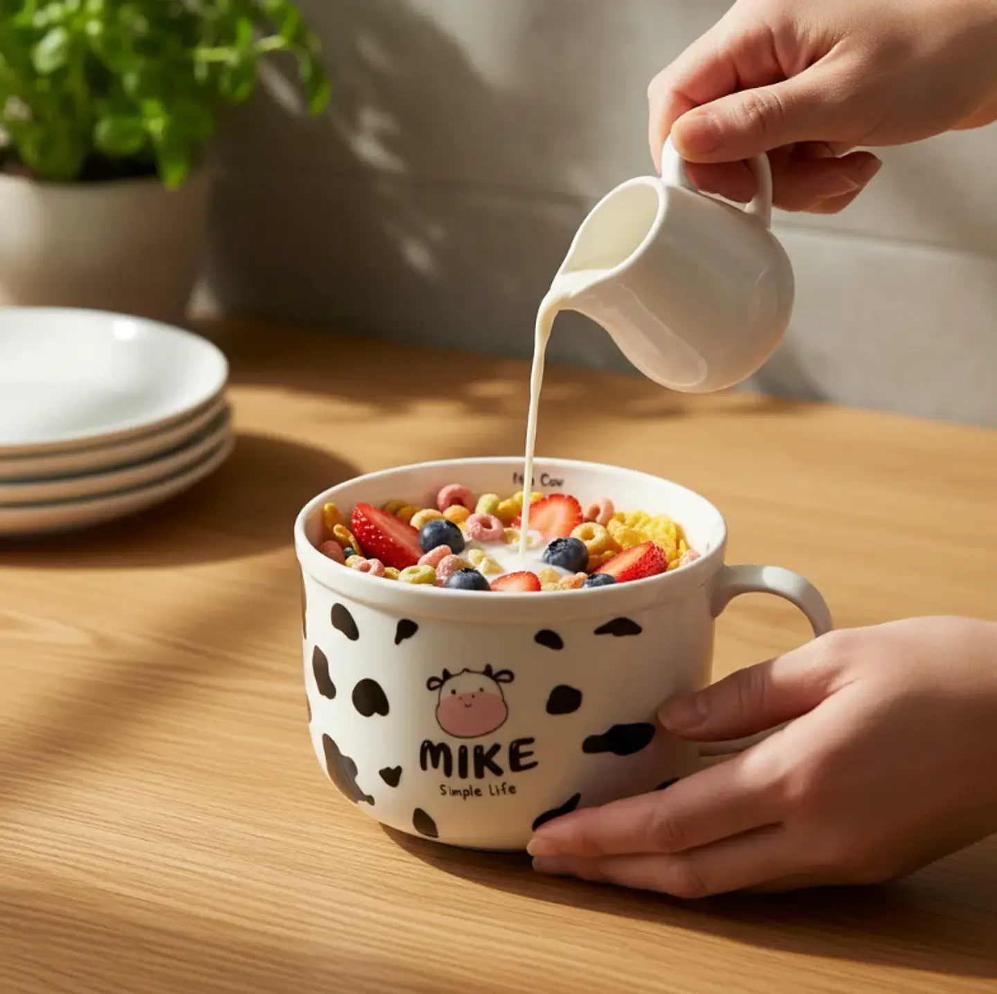 Tazón grande cerámica diseño vaca para desayuno 13cm 3