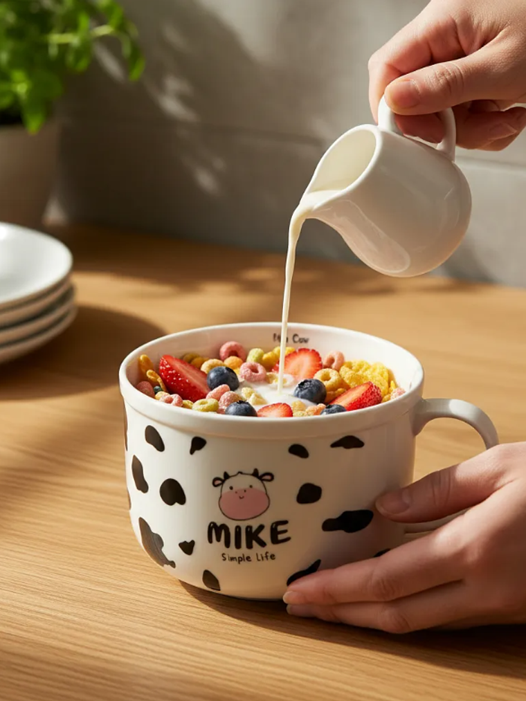 Tazón grande cerámica diseño vaca para desayuno 13cm 3