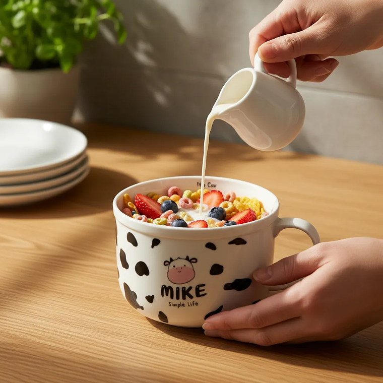 Tazón grande cerámica diseño vaca para desayuno 13cm 3