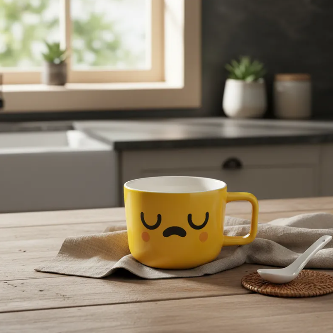 Tazón cerámica emoji carita kawaii amarillo  3