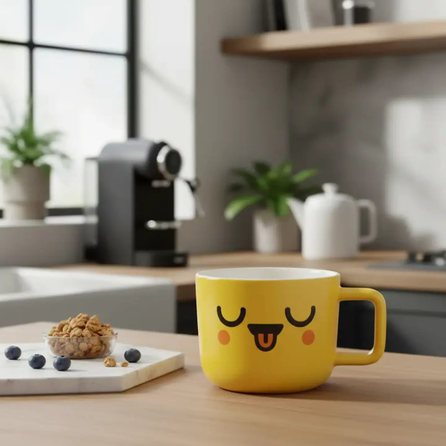 Tazón cerámica emoji carita kawaii amarillo  5