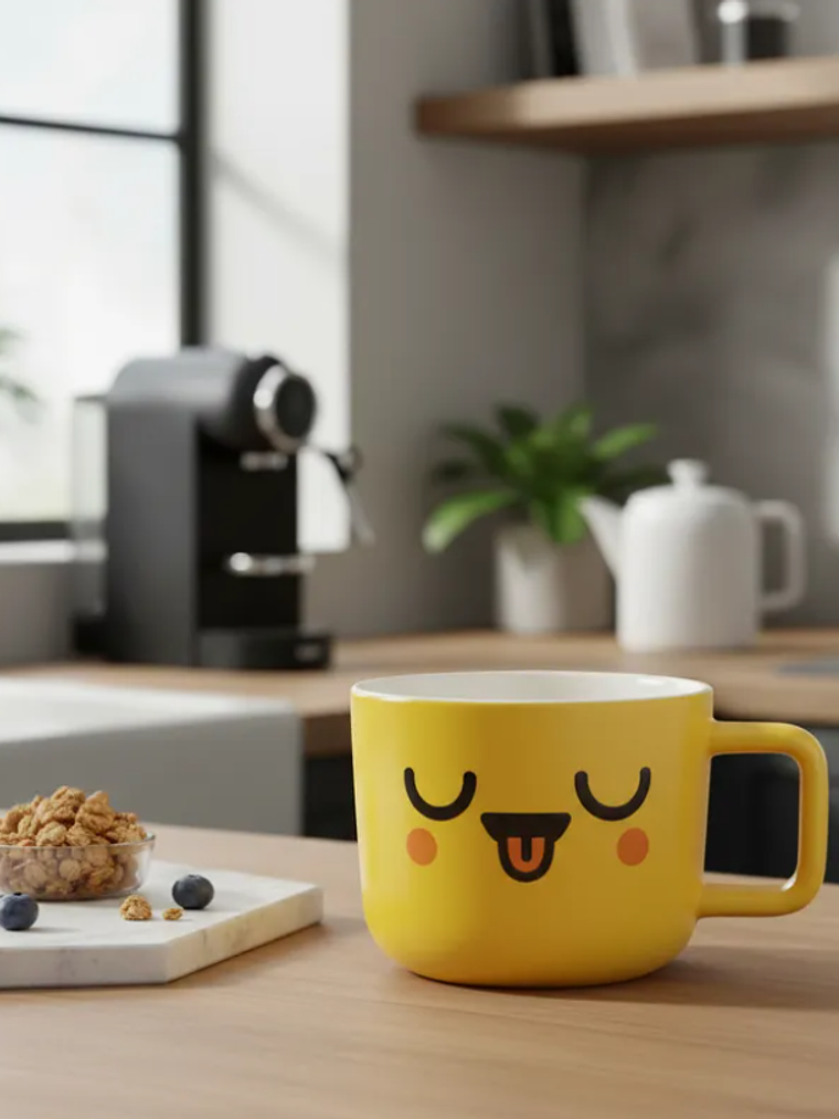 Tazón cerámica emoji carita kawaii amarillo  5