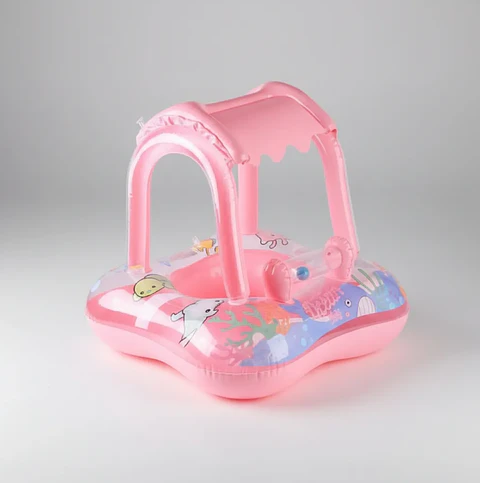Flotador Para Bebé Con Techo Quitasol Inflable Piscina Rosa