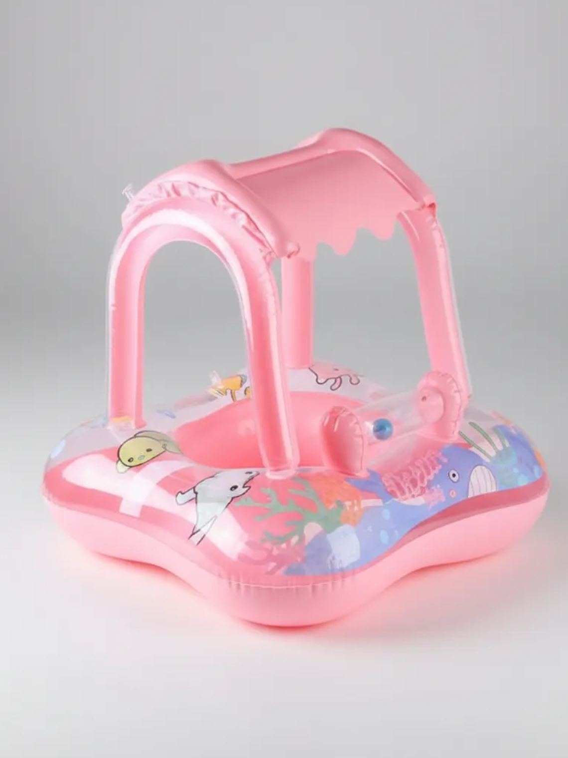 Flotador Para Bebé Con Techo Quitasol Inflable Piscina Rosa 1