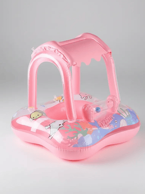 Flotador Para Bebé Con Techo Quitasol Inflable Piscina Rosa