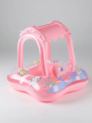 Flotador Para Bebé Con Techo Quitasol Inflable Piscina Rosa