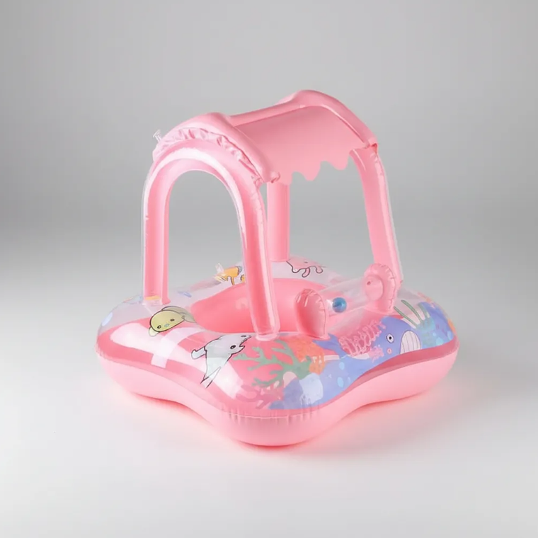 Flotador Para Bebé Con Techo Quitasol Inflable Piscina Rosa 1