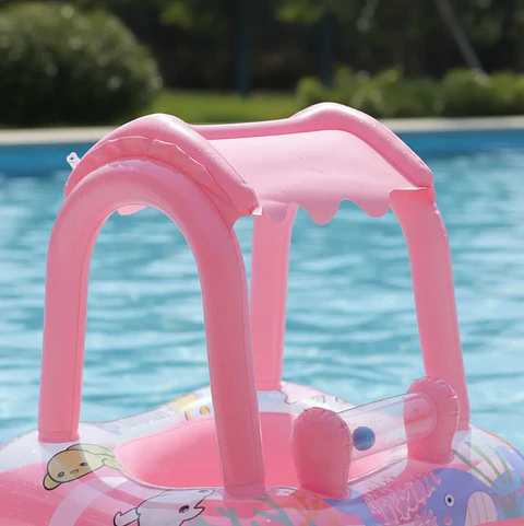 Flotador Para Bebé Con Techo Quitasol Inflable Piscina Rosa