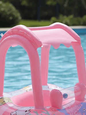 Flotador Para Bebé Con Techo Quitasol Inflable Piscina Rosa