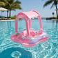 Flotador Para Bebé Con Techo Quitasol Inflable Piscina Rosa - Miniatura 3