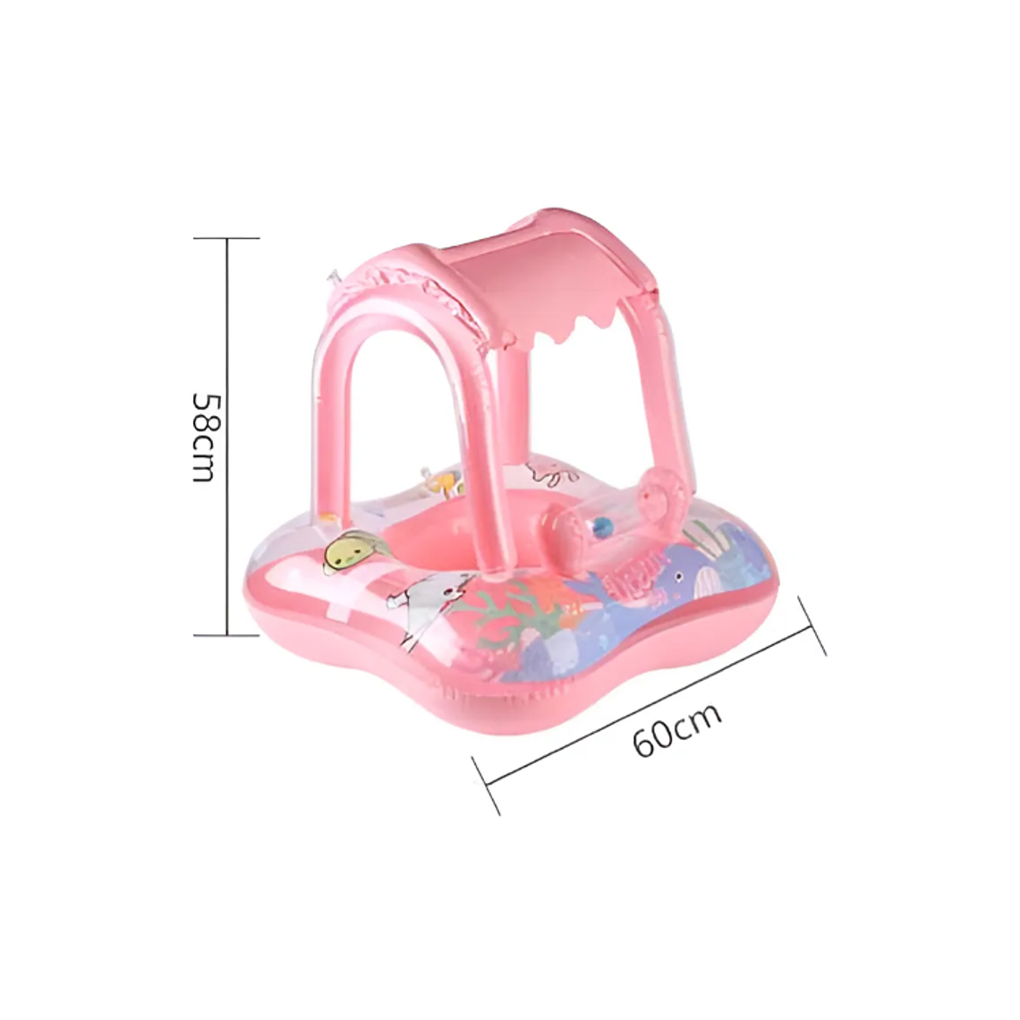 Flotador Para Bebé Con Techo Quitasol Inflable Piscina Rosa 5