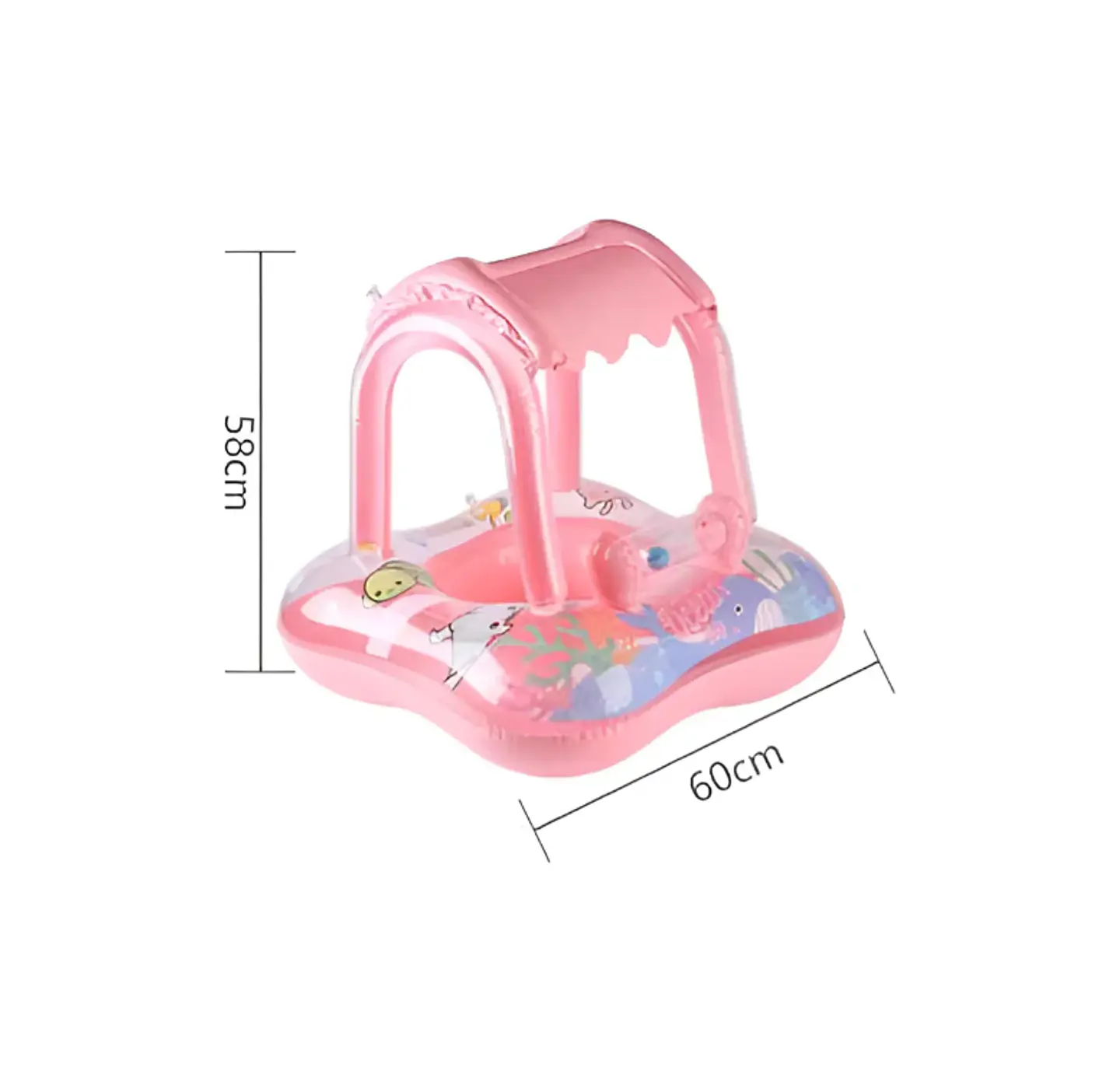 Flotador Para Bebé Con Techo Quitasol Inflable Piscina Rosa 5