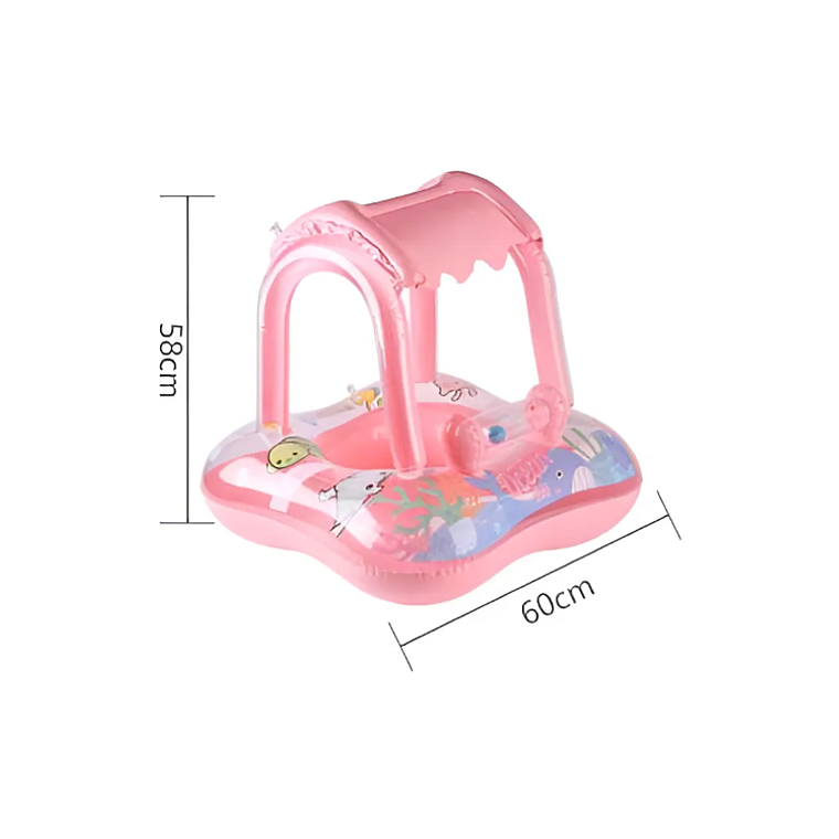 Flotador Para Bebé Con Techo Quitasol Inflable Piscina Rosa 5