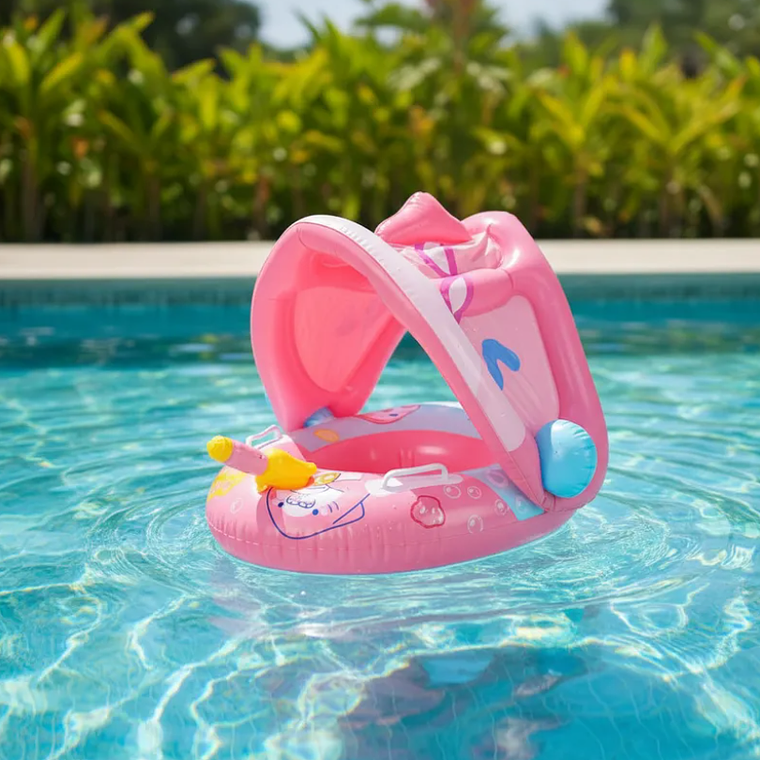 Flotador Inflable Bebé con Toldo y Pistola de Agua 70cm 1
