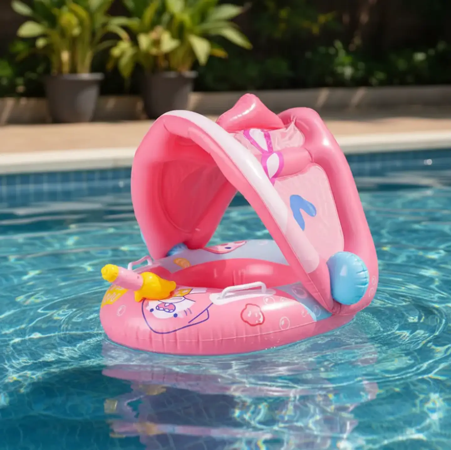 Flotador Inflable Bebé con Toldo y Pistola de Agua 70cm 5