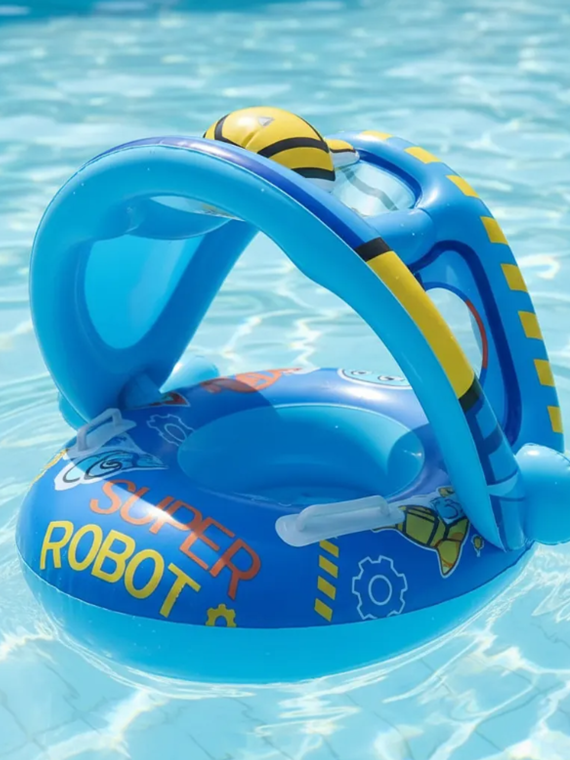 Flotador Inflable Bebé Con Techo Diseño Robot Azul 1