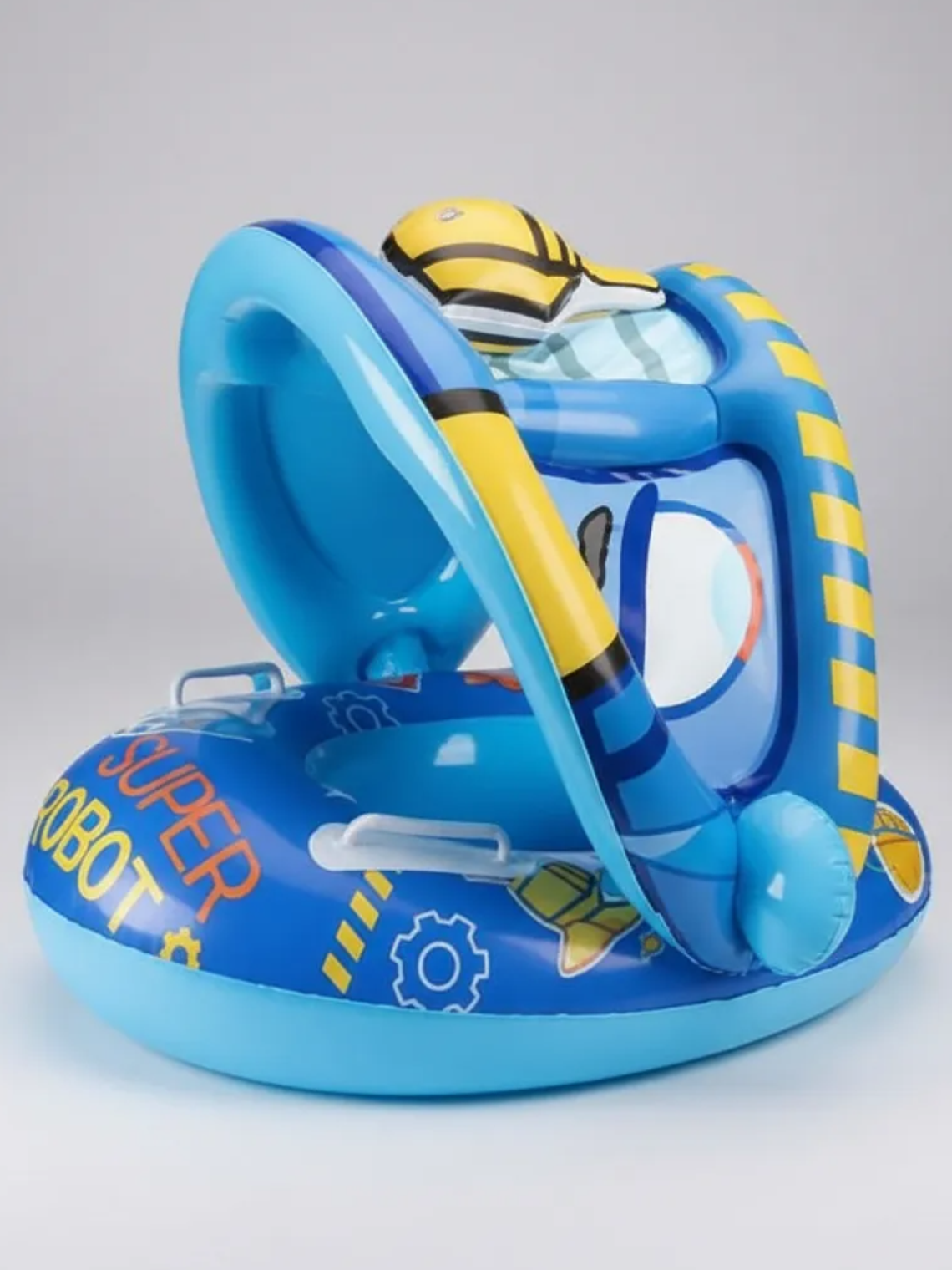 Flotador Inflable Bebé Con Techo Diseño Robot Azul 2