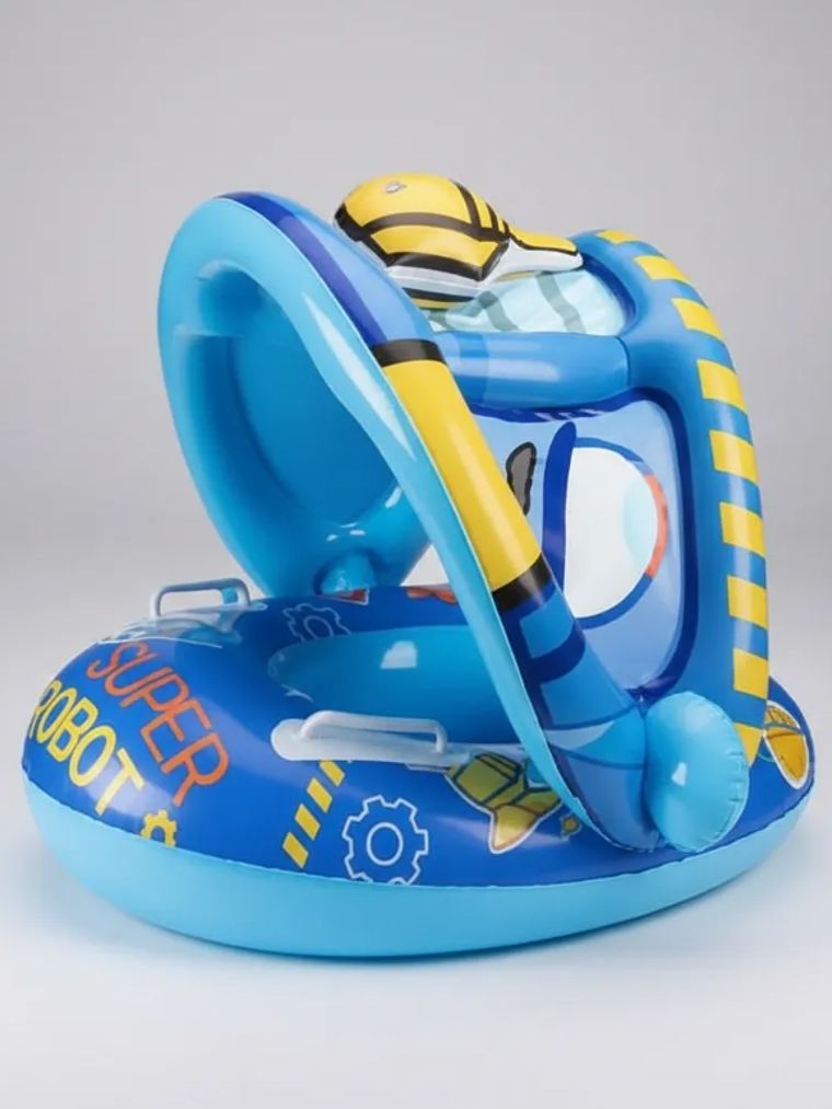 Flotador Inflable Bebé Con Techo Diseño Robot Azul 2