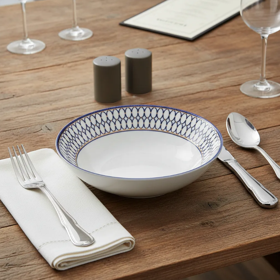 Plato Hondo Cerámica 20cm Diseño Azul Dorado Vajilla 1