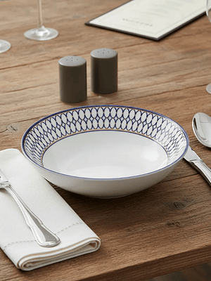 Plato Hondo Cerámica 20cm Diseño Azul Dorado Vajilla